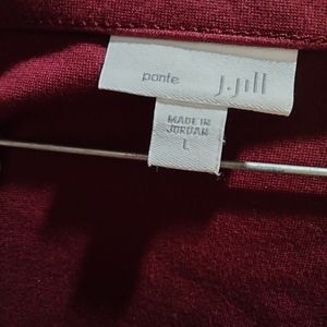 J. Jill Ponte Womens Top Blouse Burgundy 3/4 Sleeve Pockets